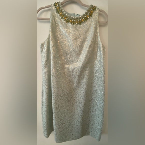 Maggie London Blue and Silver Jewel Embellishment Collar Dress Women's Sz 14 - Picture 1 of 11